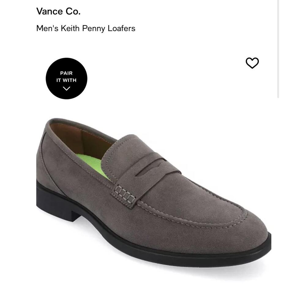 Vance Co. Keith WD Shoes Men's Size 9 Gray Faux Leather Penny Loafers Comfort
